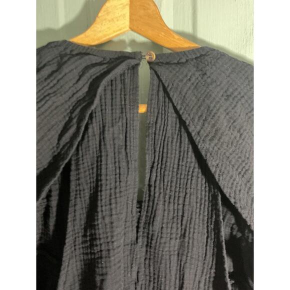 Black Gauze Open Back Long Sleeve Tunic  with Pockets Medium - Picture 9 of 11